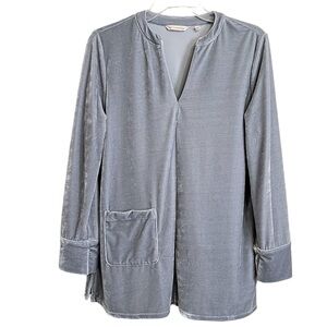 Soft Surroundings Womens Emmaline Velvet Top M Petite Gray Pullover Soft Stretch